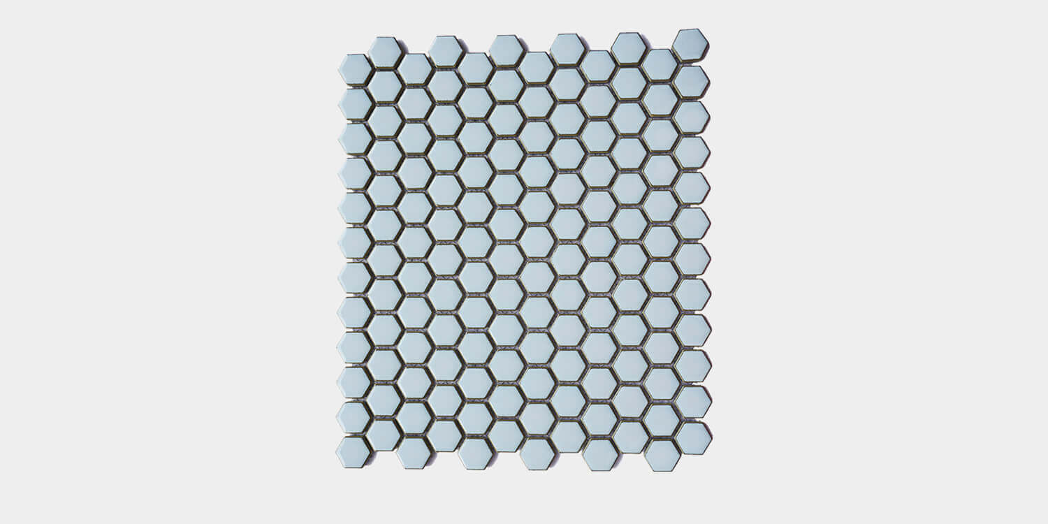 NOHO Sky Blue Glossy Hex 1″ Mosaic Tile | Nasco Stone + Tile