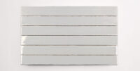 Six stacked 2" x 20" white ceramic tiles in a glossy finish