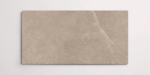 A single brown 10" x 30" stone-like porcelain tile with subtle veining