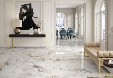 Marmi Calacatta Pisa Porcelain Tile | Nasco Stone + Tile